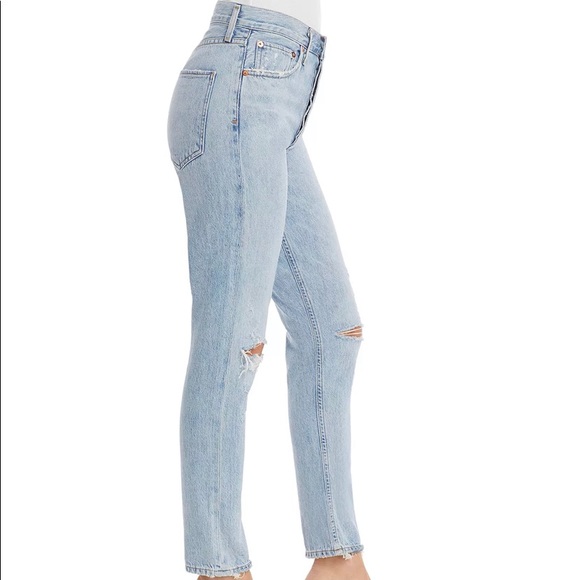 BNWT Agolde Jamie High Rise Waist Distressed Cotton Denim Jeans in Shakedown 24 - Picture 7 of 15